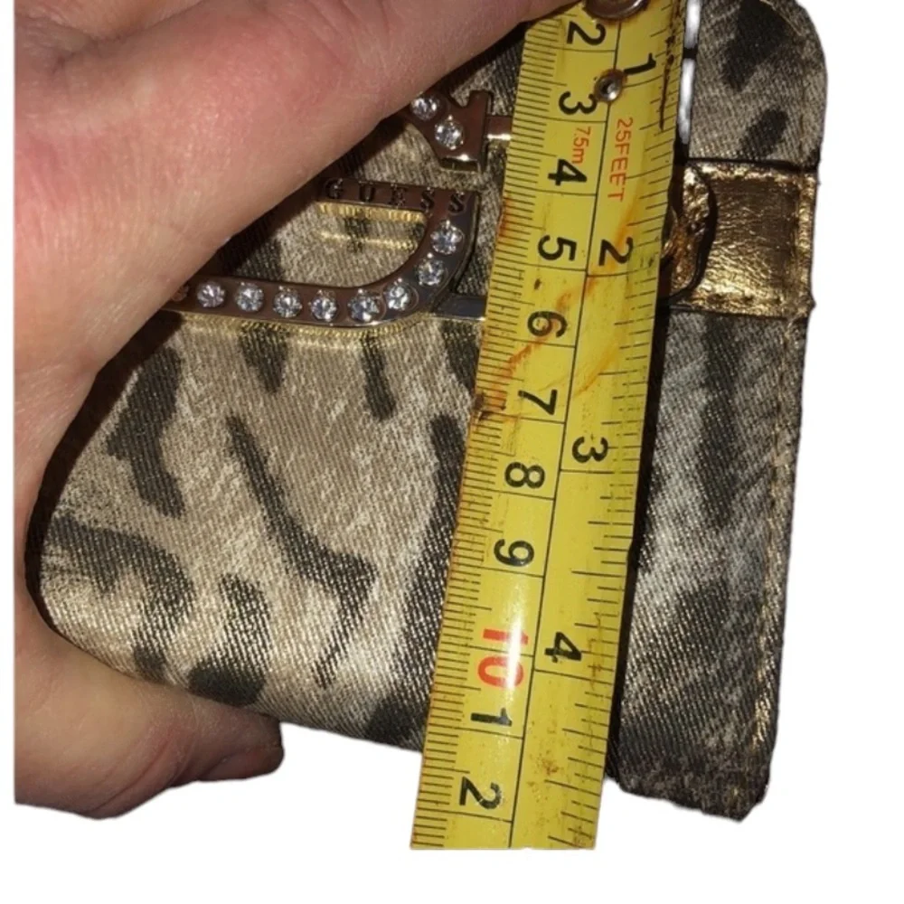 Guess gold metallic & animal print walllet clutch Rhinestone detail NIB